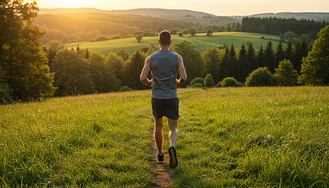 man confidently running outdoors in anti-chafing athletic shorts representing performance and comfort