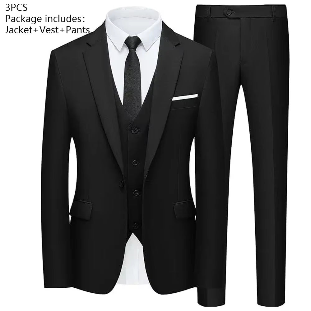 Elegant Suit for Men Wedding 3 Pieces 2 Sets Blazers Full Jackets Vest Pants Formal Fashion Luxury Coats 2025 Classic Costume