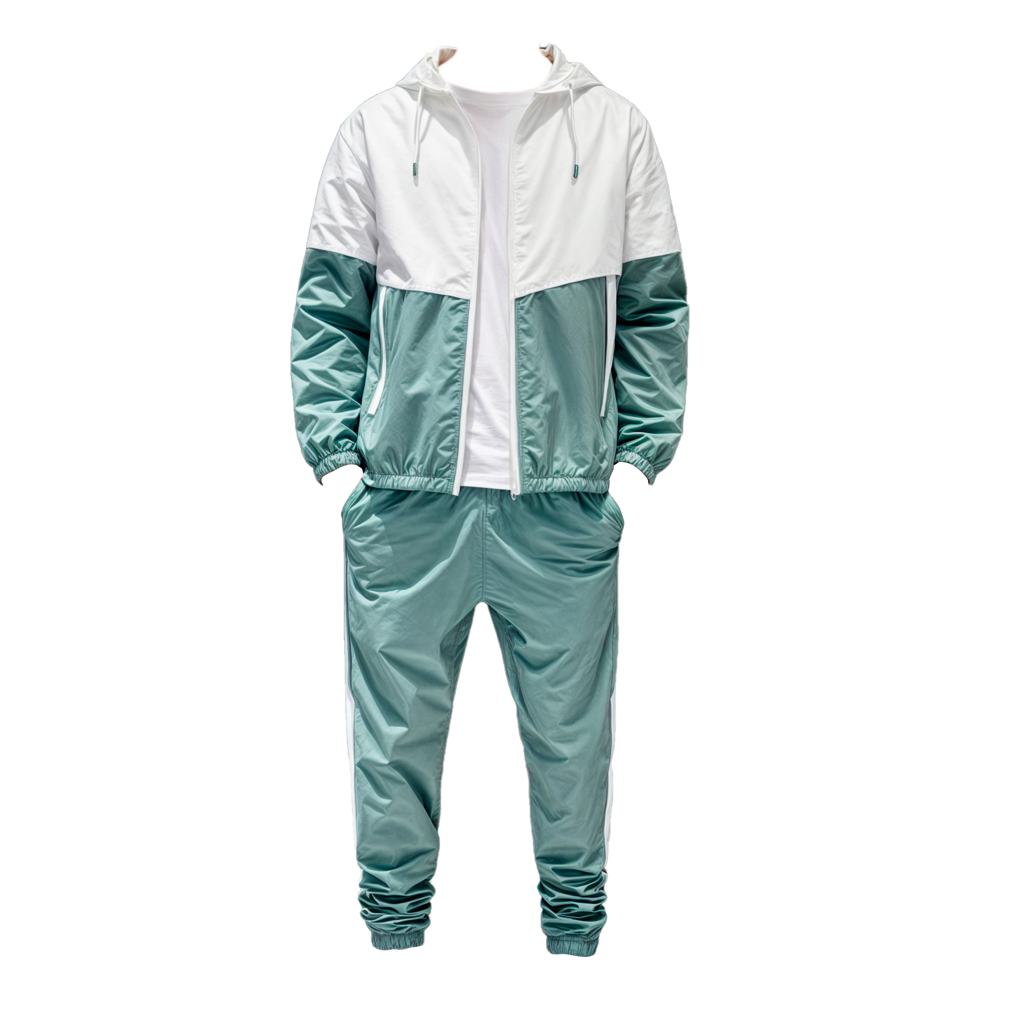 Men'S Sportswear Set Hooded Zipper Coat Patchwork Color Sport Outfit Hooded Drawstring Long Sleeve Elastic Waist Sweatpants Set