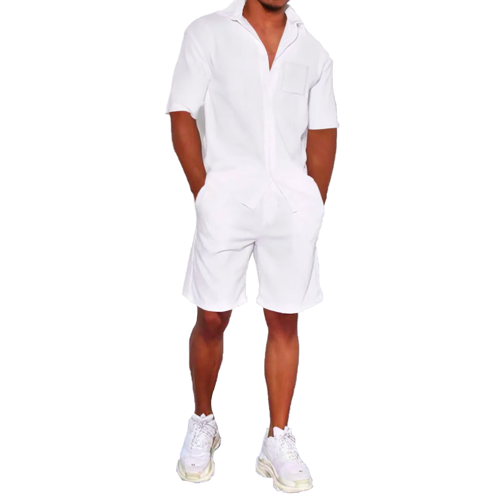 Plus Size 3Xl Mens Casual Linen Two Piece Sets 2024 Single Breasted Tops Blouse and White Shorts Suit Male Beach Tracksuits Set
