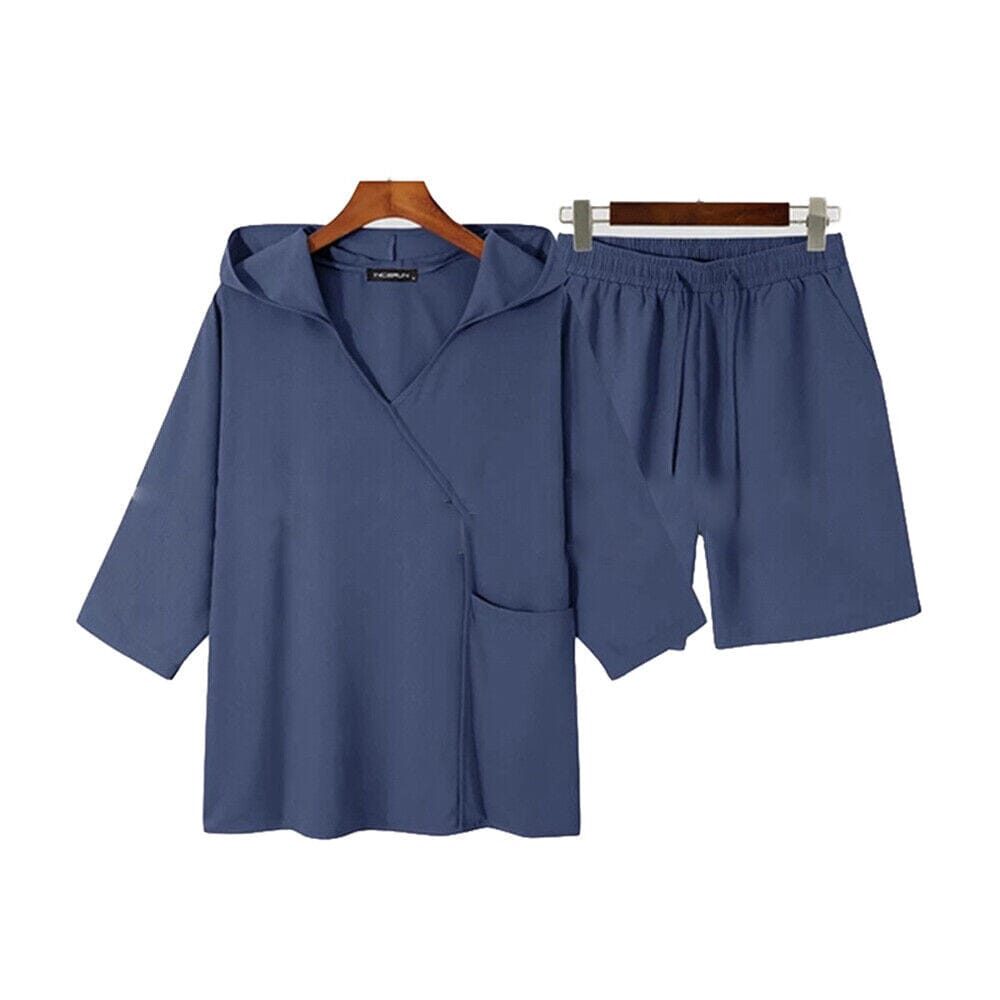 Rolen - 2-Piece Set: Men's Hooded Tracksuit Tennis Shirt Shorts and T Shirt Set Plain