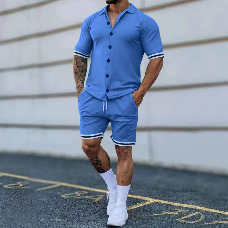 Darwin - 2-Piece Set: Men's Short Sleeve Plain Stripes Lapel