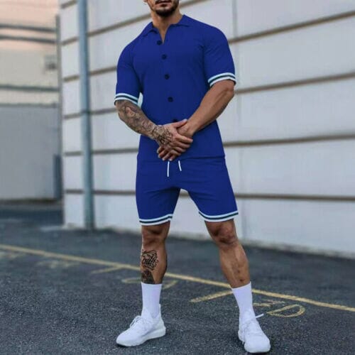 Darwin - 2-Piece Set: Men's Short Sleeve Plain Stripes Lapel