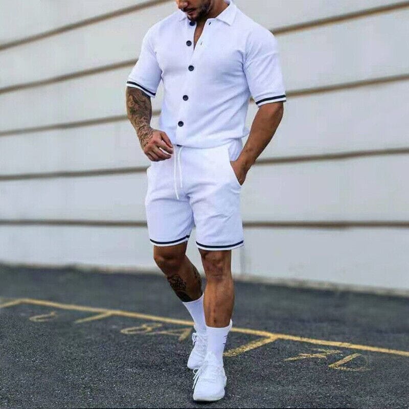 Darwin - 2-Piece Set: Men's Short Sleeve Plain Stripes Lapel