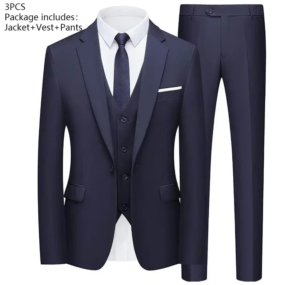 Elegant Suit for Men Wedding 3 Pieces 2 Sets Blazers Full Jackets Vest Pants Formal Fashion Luxury Coats 2025 Classic Costume