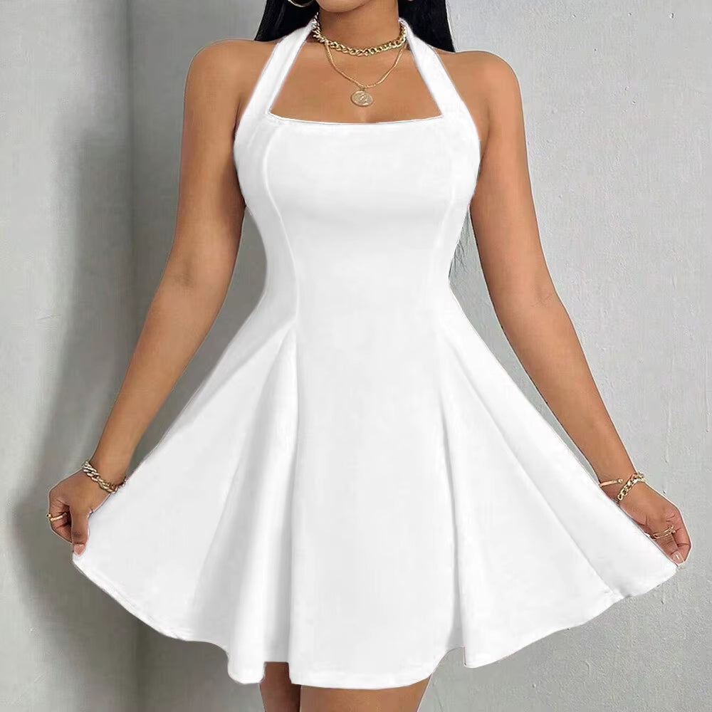Mia Muse All Seasons Women'S Dresses Fashion Halter Square Neck Pleated A-Line Mini Elegant Dress New Year Valentine'S Day Gift