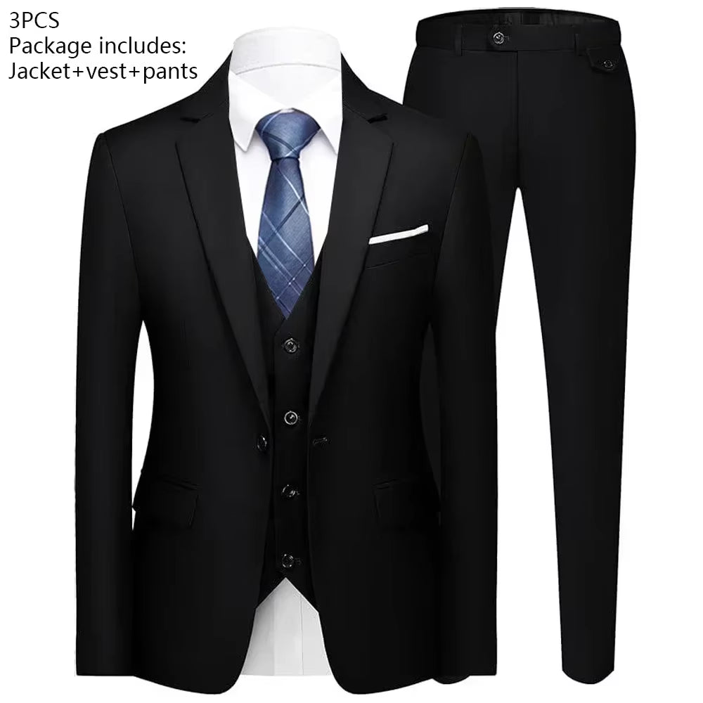 Elegant Suit for Men Wedding 3 Pieces 2 Sets Blazers Full Jackets Vest Pants Formal Fashion Luxury Coats 2025 Classic Costume