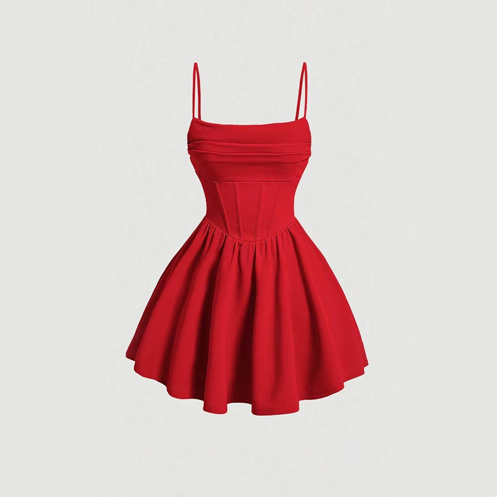 Mia Muse Women'S Dresses Summer Elegant Plain Sleeveless Square Neck A-Line Mini Sweet Dating Dress New Year Red Valentine Gift