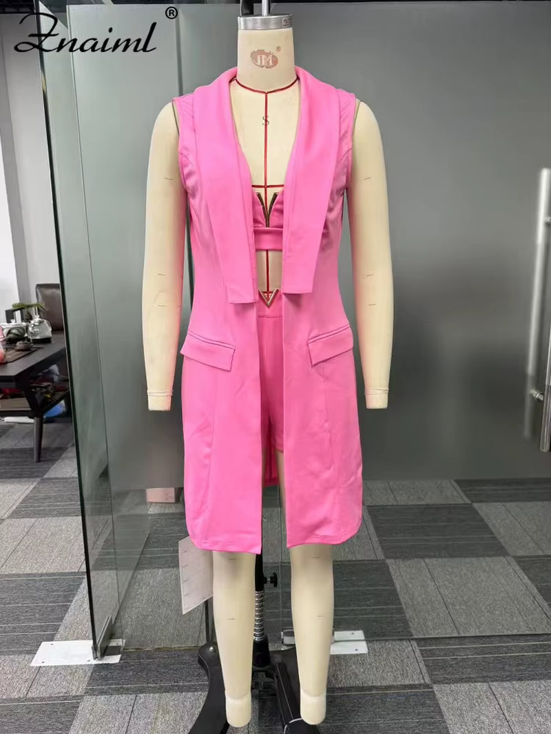 Women'S Fashion New Tank Top and Shorts 3 Pieces Set with Vest Coat Summer Casual Vacation Party Office Lady Outfits 2025