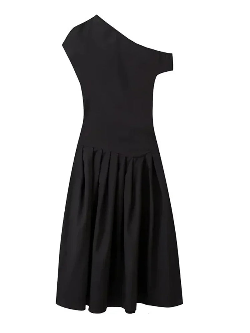 Black Off-Shoulder Autumn Long Dress for Women High Waist Patchwork Slim Sexy One-Shoulder Party Dress Female Maxi Dress