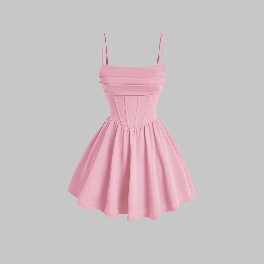 Mia Muse Women'S Dresses Summer Elegant Plain Sleeveless Square Neck A-Line Mini Sweet Dating Dress New Year Red Valentine Gift