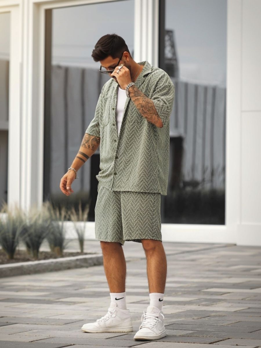 Bron - Green 2-Piece Chevron Lounge Set