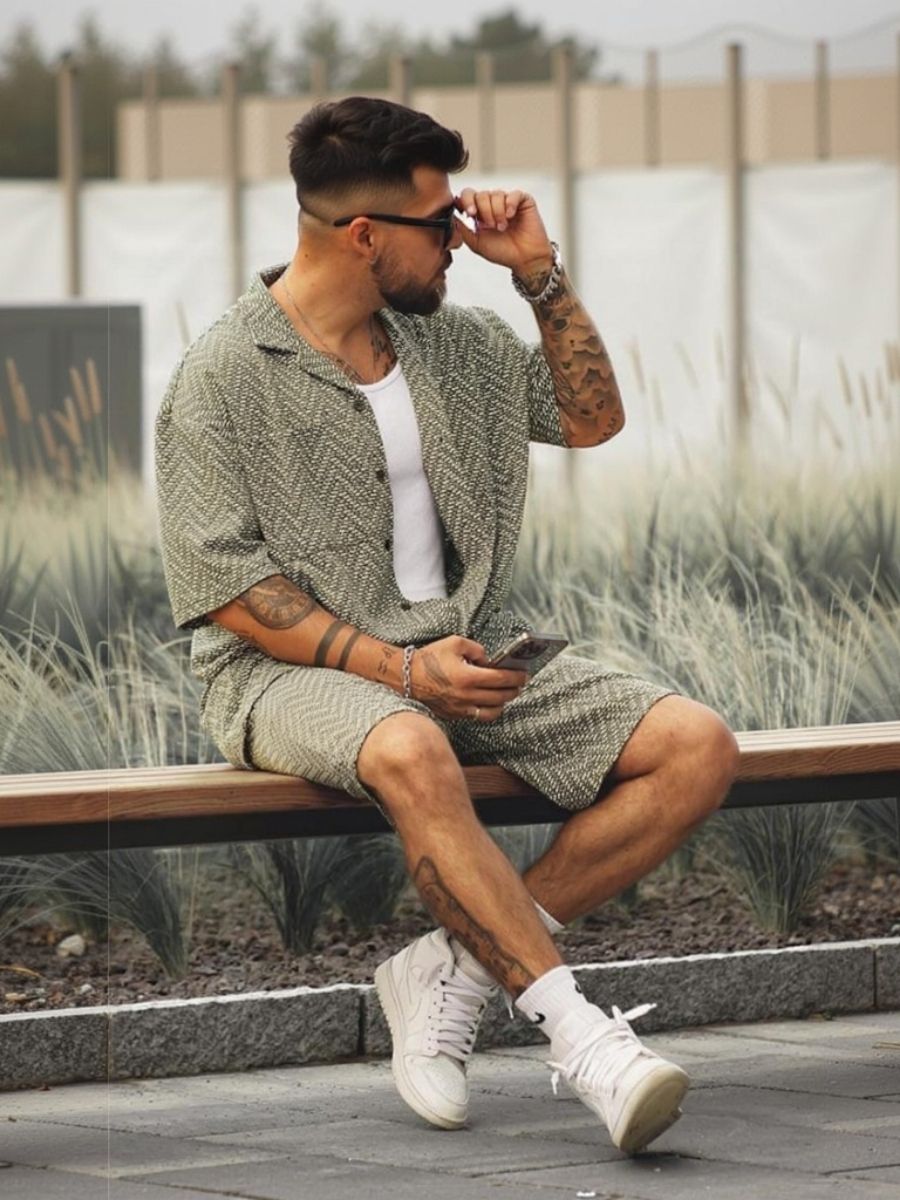 Bron - Green 2-Piece Chevron Lounge Set