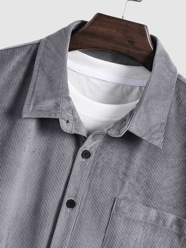 Ben - Men's Brushed Corduroy Button-Up Shirt Casual Shorts Set