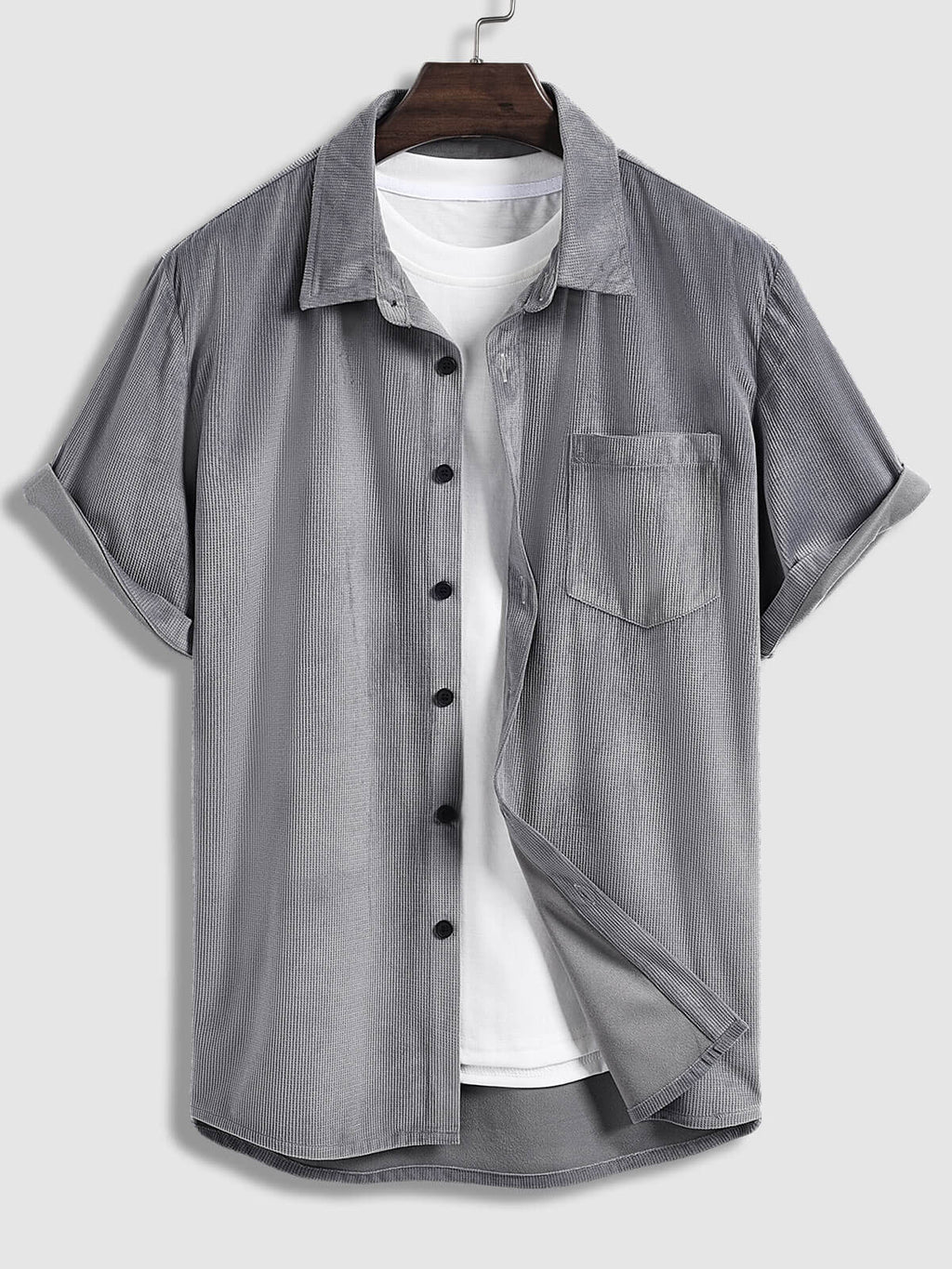 Ben - Men's Brushed Corduroy Button-Up Shirt Casual Shorts Set