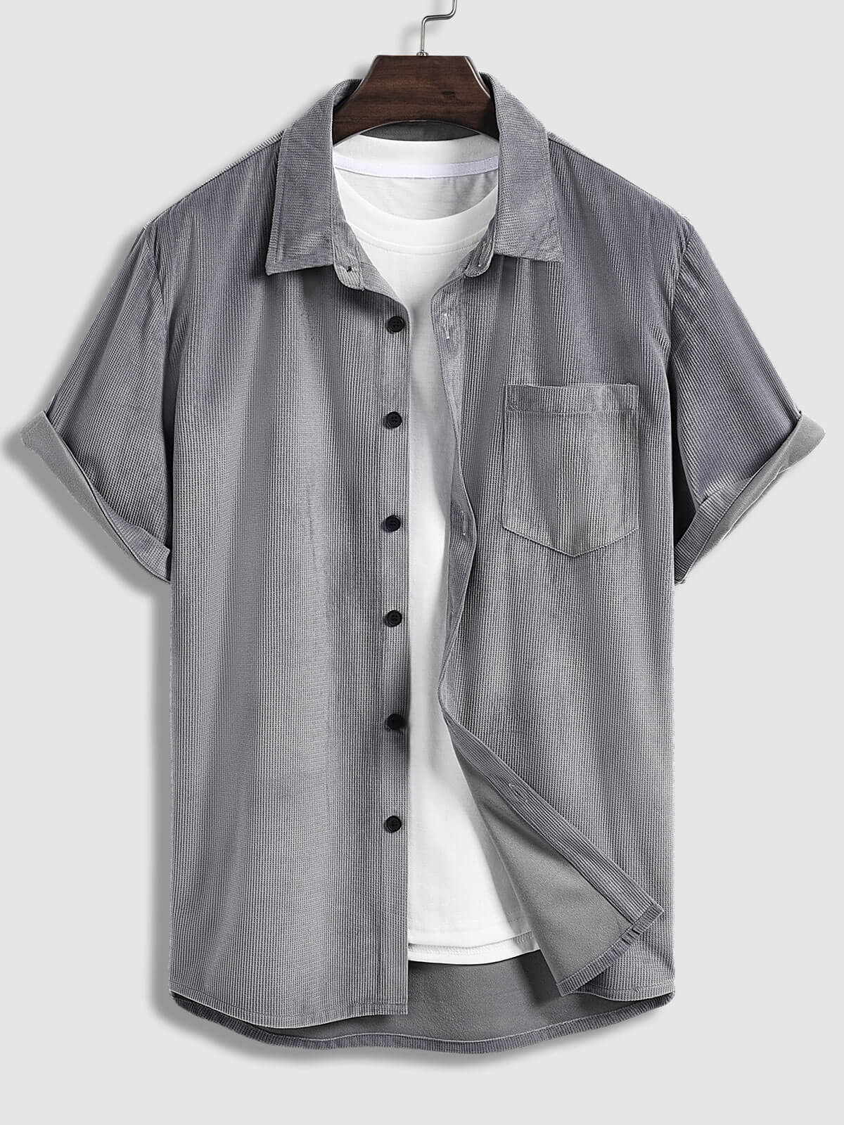 Ben - Men's Brushed Corduroy Button-Up Shirt Casual Shorts Set