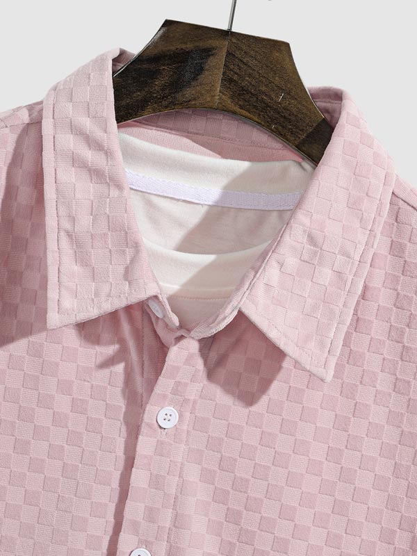 Ullie -Men's checkerboard terry casual shirt corduroy large pocket shorts set