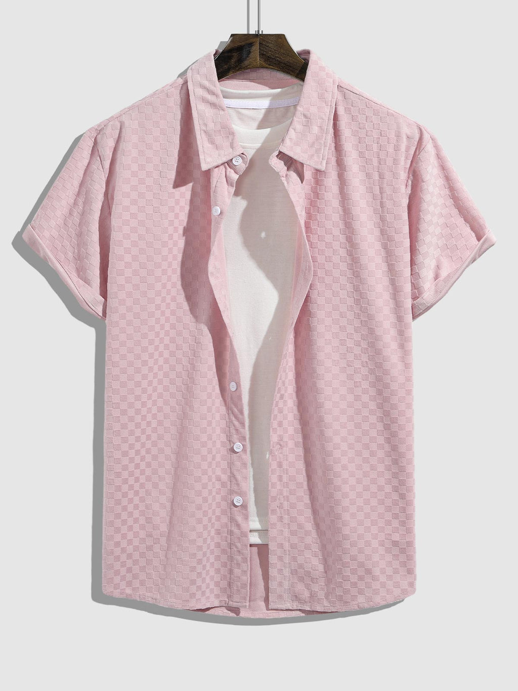 Ullie -Men's checkerboard terry casual shirt corduroy large pocket shorts set