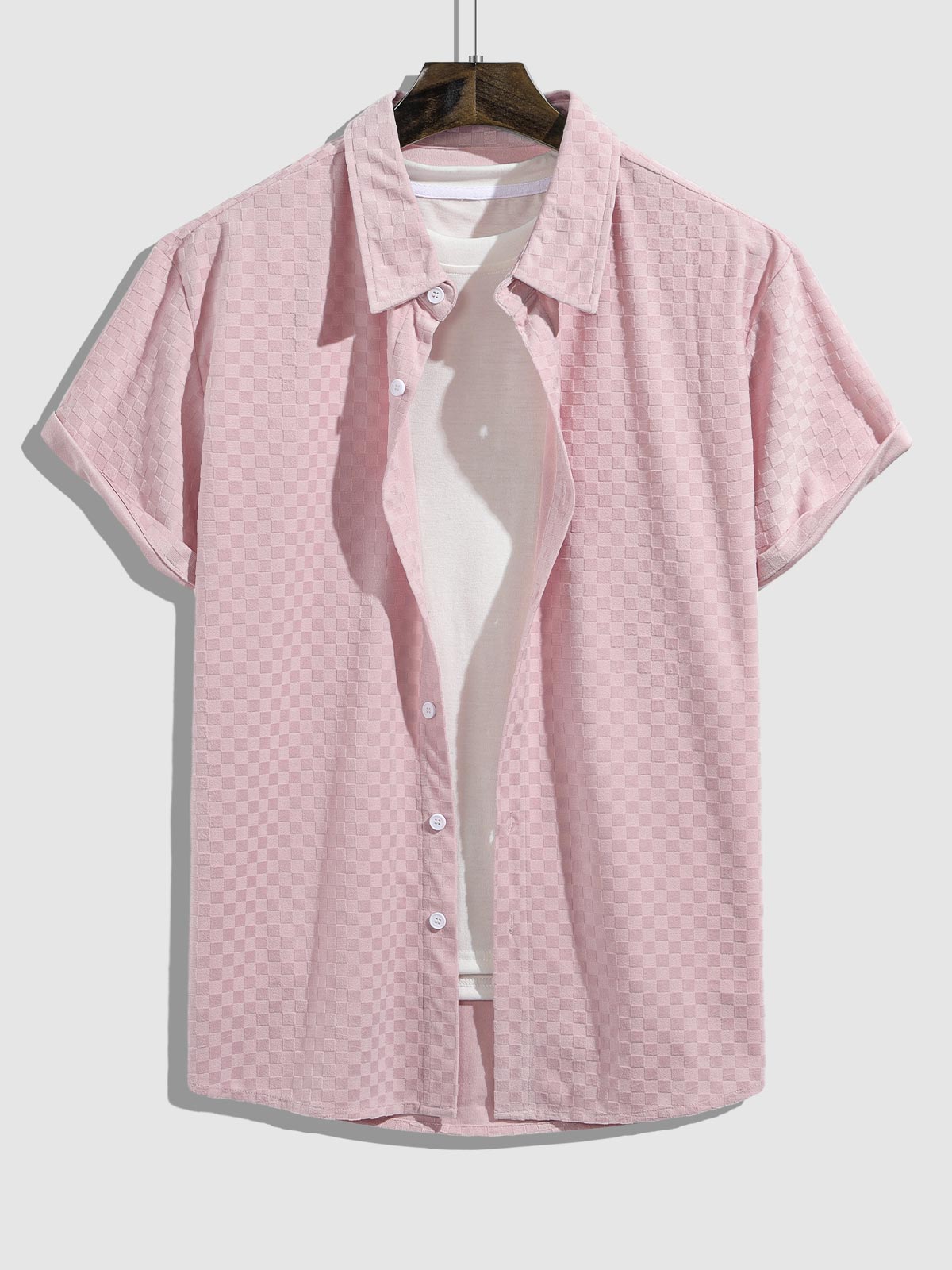 Ullie -Men's checkerboard terry casual shirt corduroy large pocket shorts set
