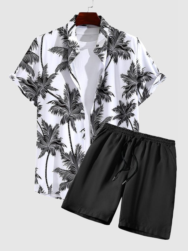 Wie - Men's coconut print casual short-sleeved shirt shorts set