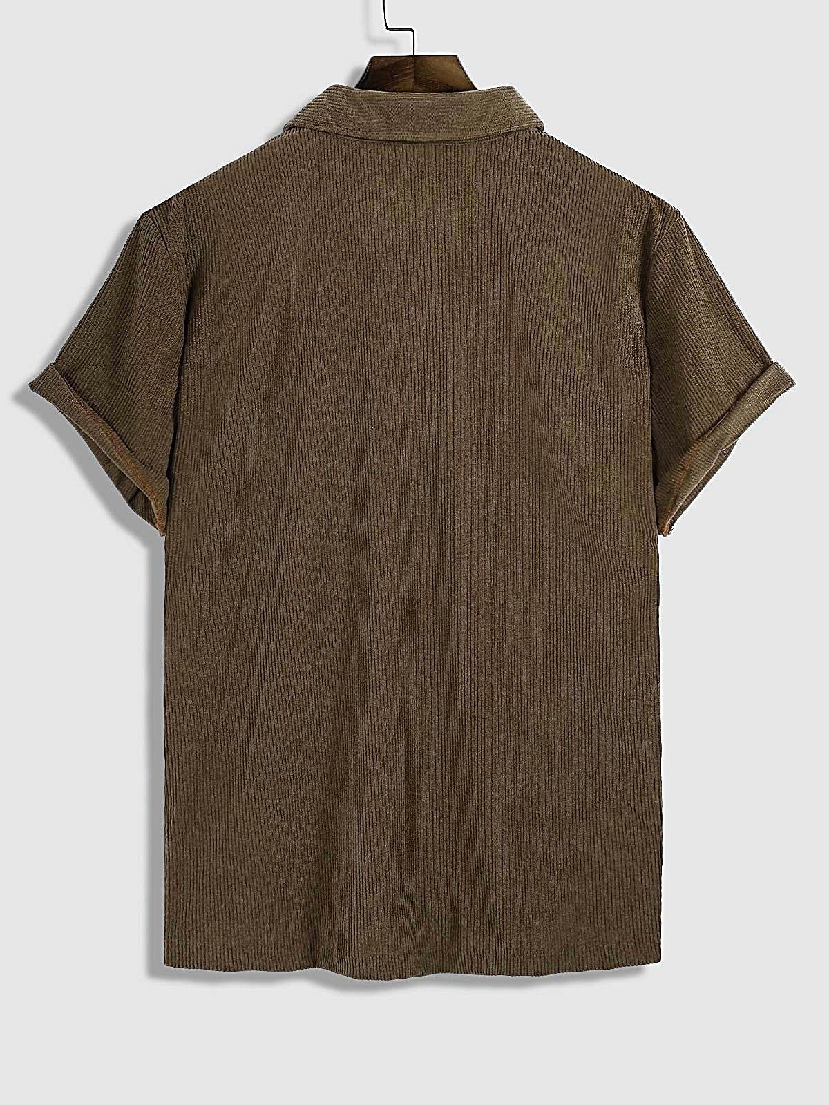 Hans - Men's Corduroy Half Button Short Sleeve Shirt Casual Shorts Set