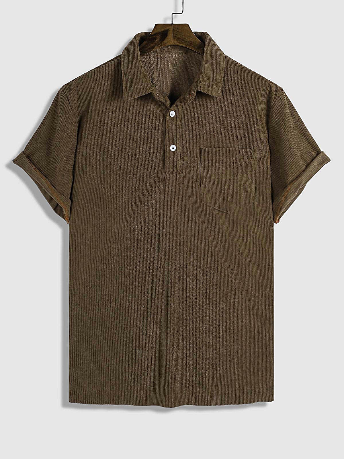 Hans - Men's Corduroy Half Button Short Sleeve Shirt Casual Shorts Set