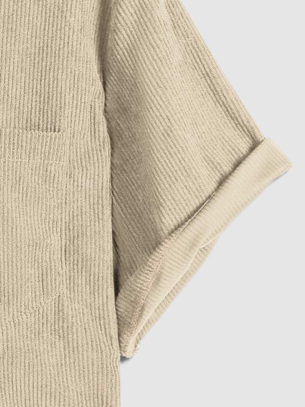 Hans - Men's Corduroy Half Button Short Sleeve Shirt Casual Shorts Set