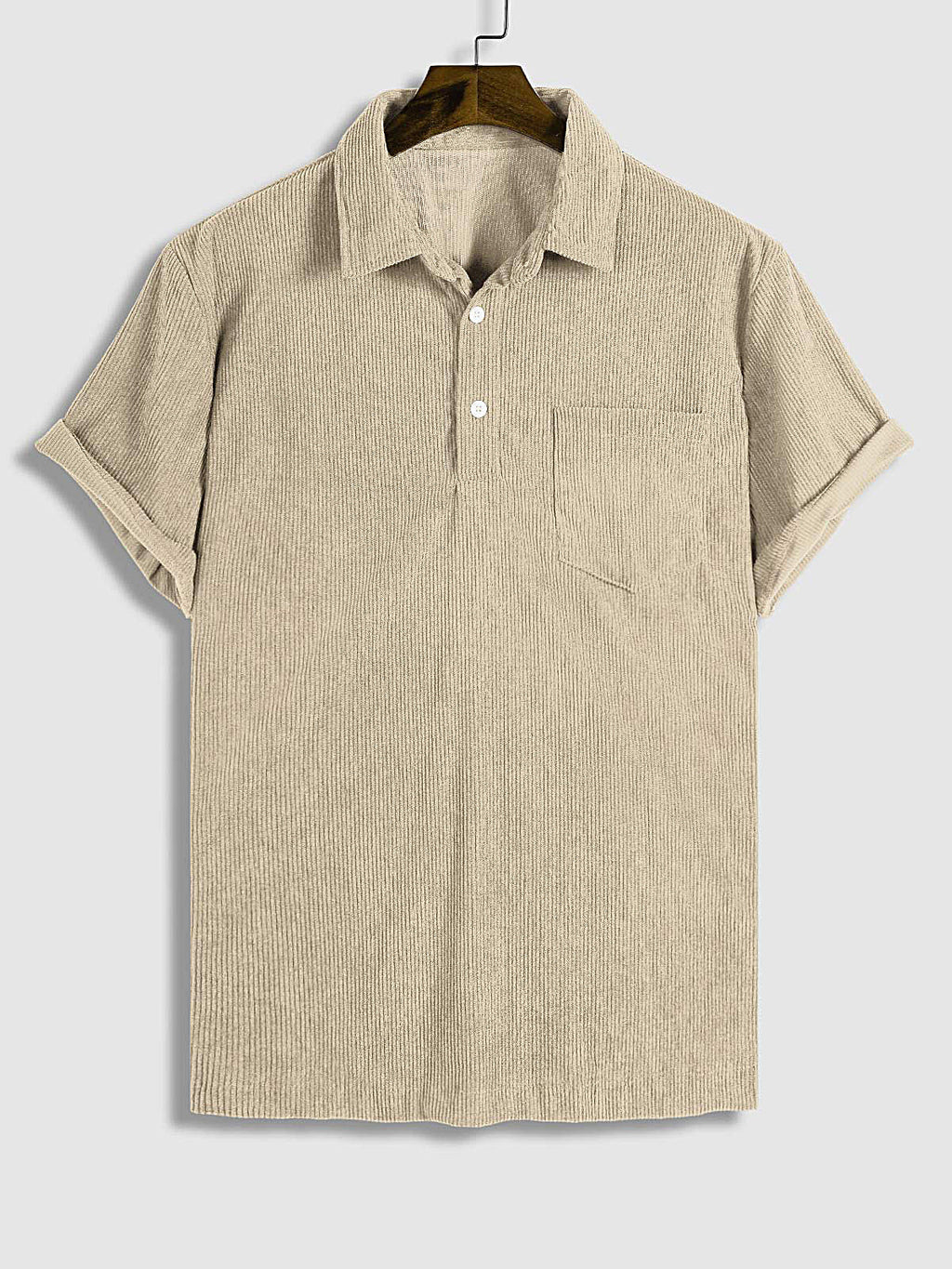 Hans - Men's Corduroy Half Button Short Sleeve Shirt Casual Shorts Set