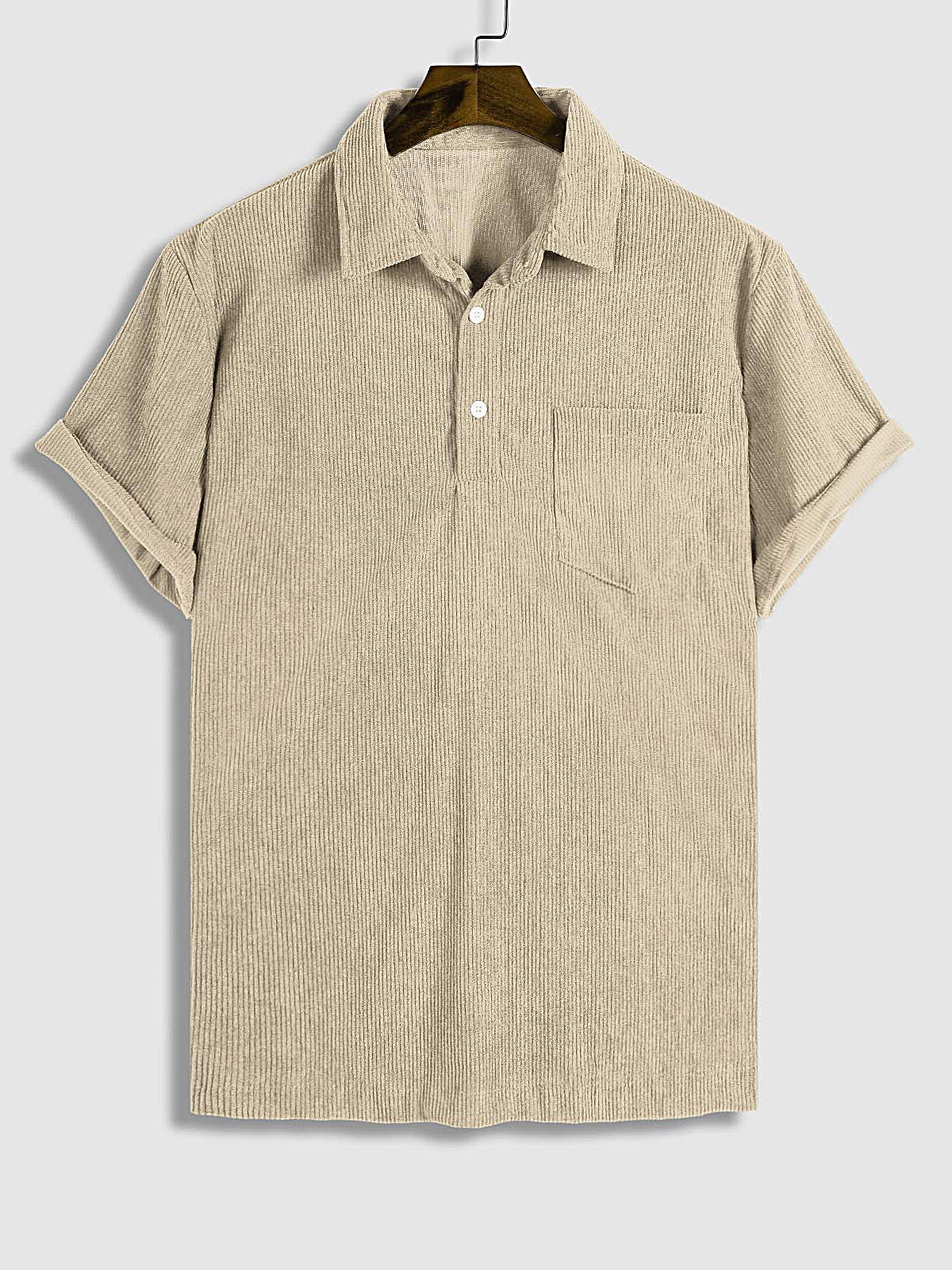 Hans - Men's Corduroy Half Button Short Sleeve Shirt Casual Shorts Set