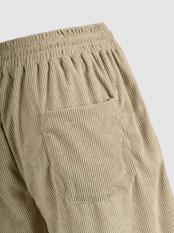 Hans - Men's Corduroy Half Button Short Sleeve Shirt Casual Shorts Set