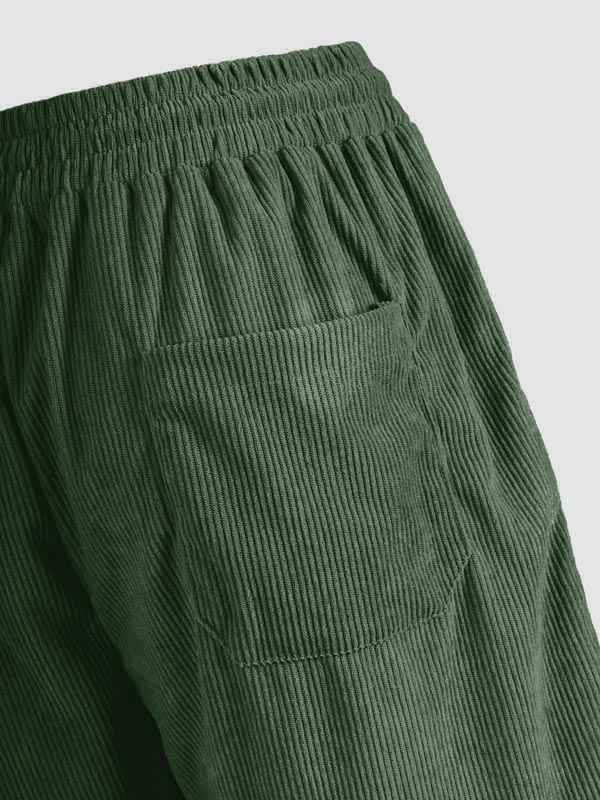 Hans - Men's Corduroy Half Button Short Sleeve Shirt Casual Shorts Set