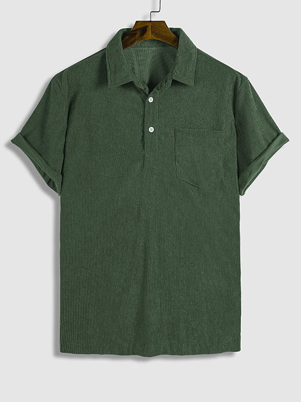 Hans - Men's Corduroy Half Button Short Sleeve Shirt Casual Shorts Set