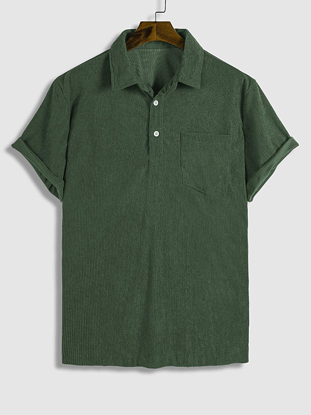 Hans - Men's Corduroy Half Button Short Sleeve Shirt Casual Shorts Set