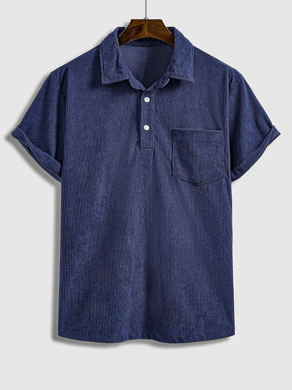 Hans - Men's Corduroy Half Button Short Sleeve Shirt Casual Shorts Set