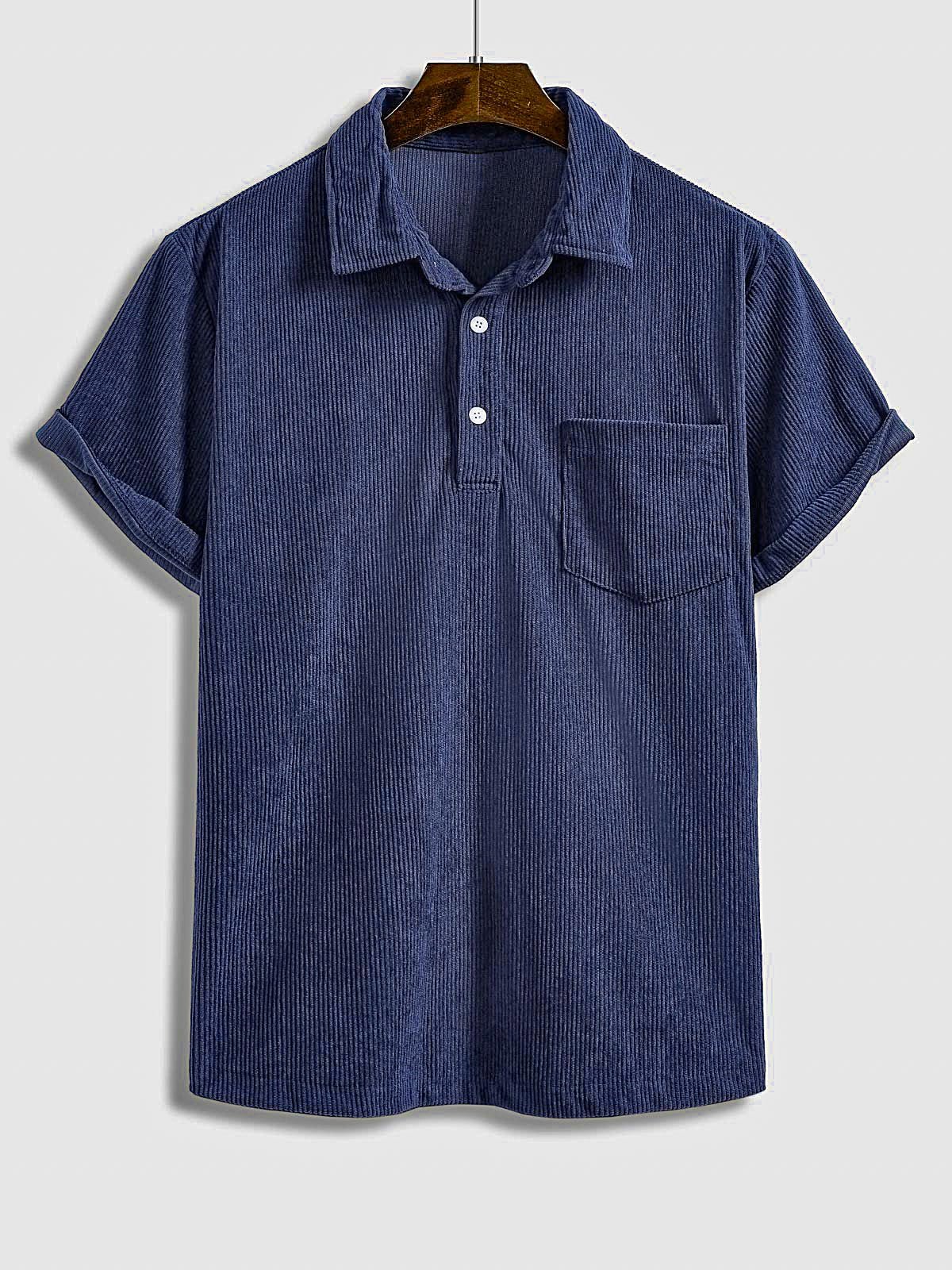 Hans - Men's Corduroy Half Button Short Sleeve Shirt Casual Shorts Set