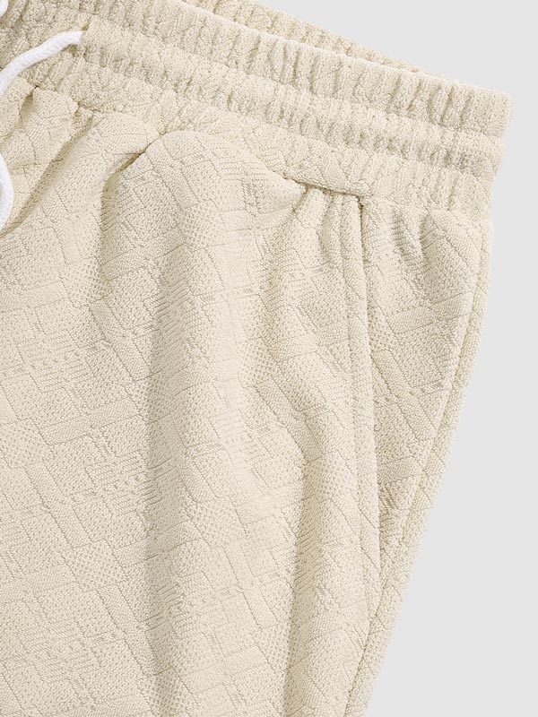 Prince - Men's diamond geometric terry texture shirt casual shorts set