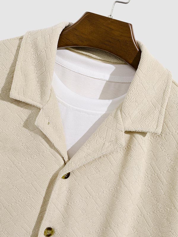 Prince - Men's diamond geometric terry texture shirt casual shorts set