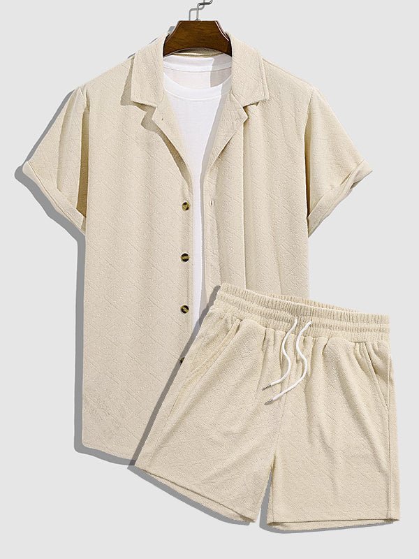 Prince - Men's diamond geometric terry texture shirt casual shorts set