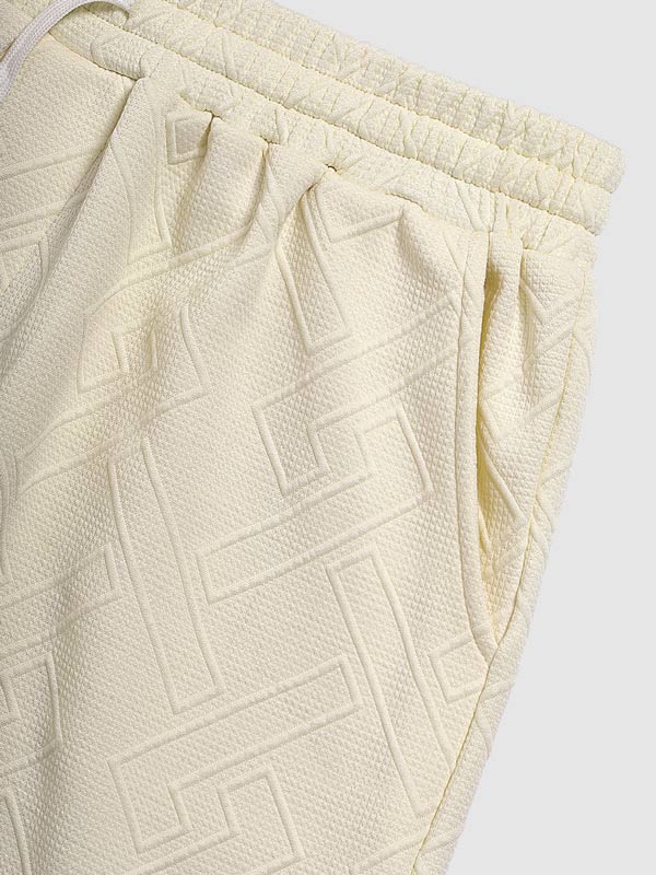 Umar - Men's geometric jacquard lapel short sleeve polo shorts set