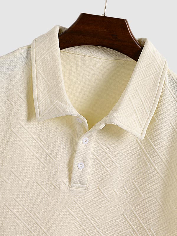 Umar - Men's geometric jacquard lapel short sleeve polo shorts set