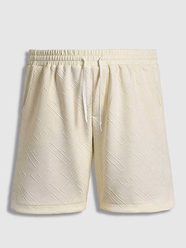 Umar - Men's geometric jacquard lapel short sleeve polo shorts set