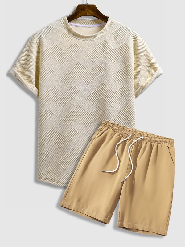 Oman - Men's geometric jacquard round neck short-sleeved T-shirt casual shorts set