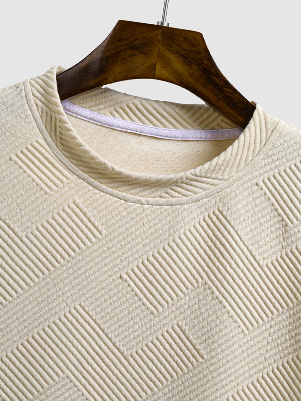 Oman - Men's geometric jacquard round neck short-sleeved T-shirt casual shorts set