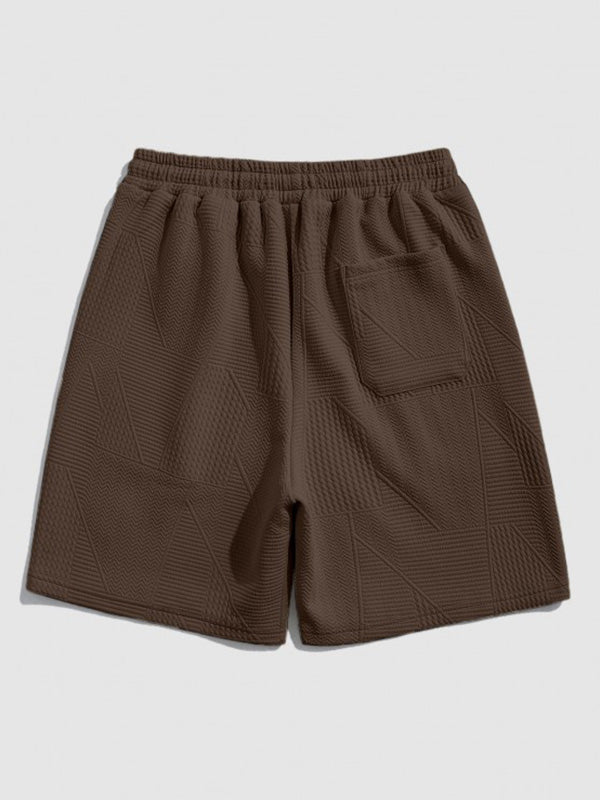 Rabin - Men's geometric retro lapel polo casual shorts set