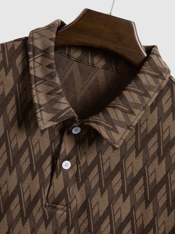 Rabin - Men's geometric retro lapel polo casual shorts set