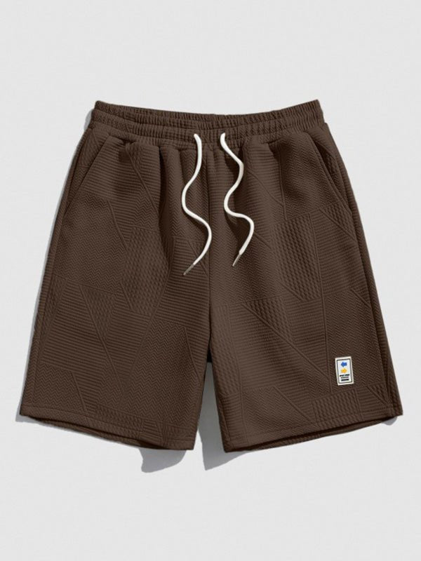 Rabin - Men's geometric retro lapel polo casual shorts set