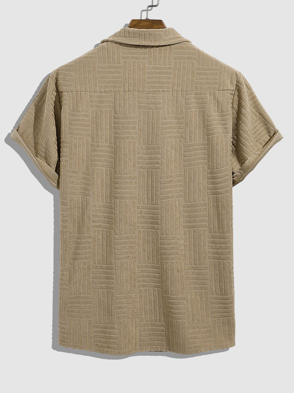 Quen - Men's geometric terry texture shirt casual shorts set