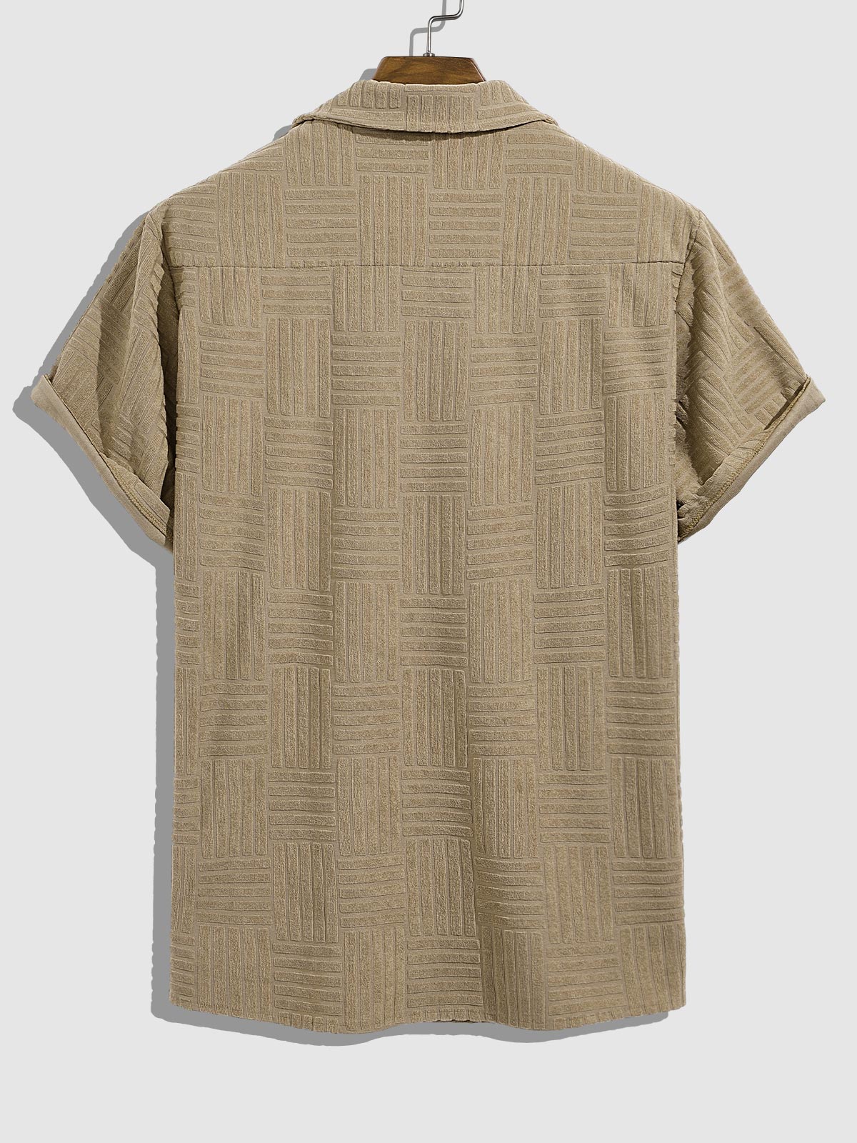 Quen - Men's geometric terry texture shirt casual shorts set