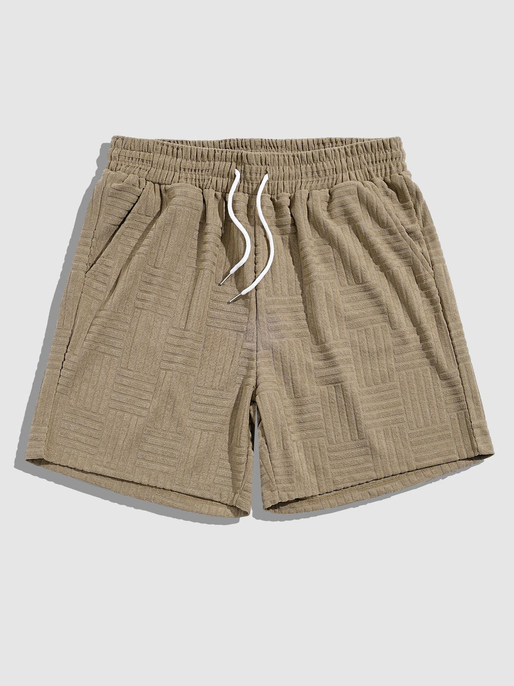 Quen - Men's geometric terry texture shirt casual shorts set