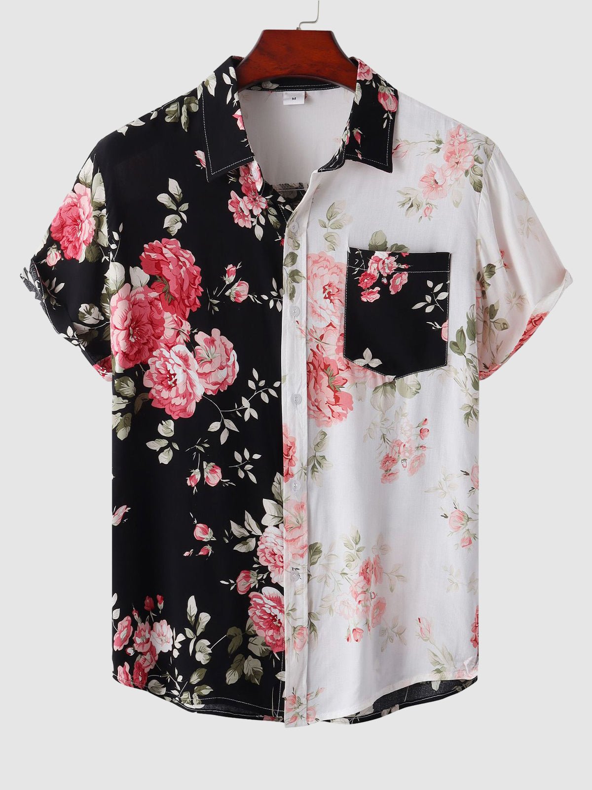 Vin - Men's Hawaiian floral patchwork short-sleeved shirt casual pants set